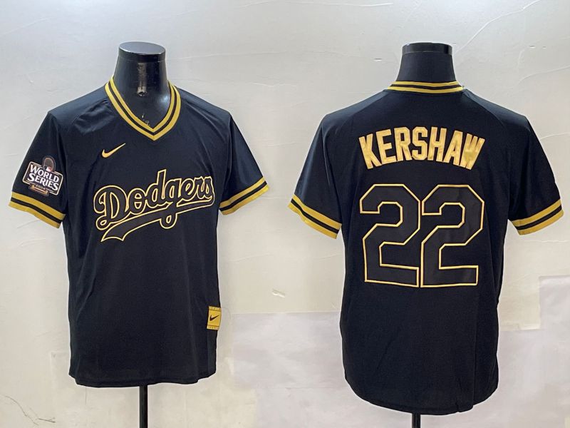 Men Los Angeles Dodgers 22 Kershaw Black Gold Game 2025 Nike MLB Jersey style 3251